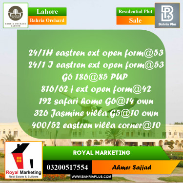 Residential Plot for Sale in Bahria Orchard, Lahore - (BP-263206)