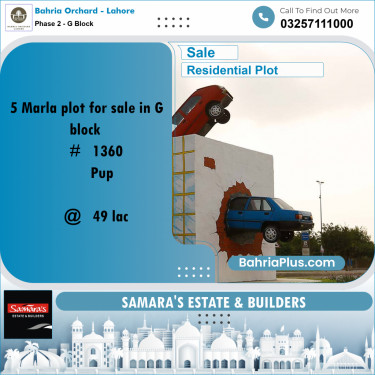 5 Marla Residential Plot for Sale in Phase 2 - G Block -  Bahria Orchard, Lahore - (BP-263210)