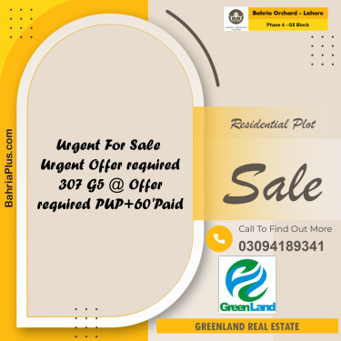 10 Marla Residential Plot for Sale in Phase 4 - G5 Block -  Bahria Orchard, Lahore - (BP-263228)