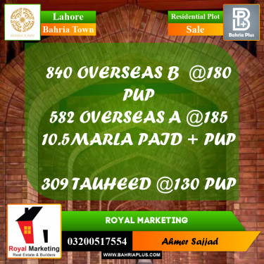 Residential Plot for Sale in Bahria Town, Lahore - (BP-263236)