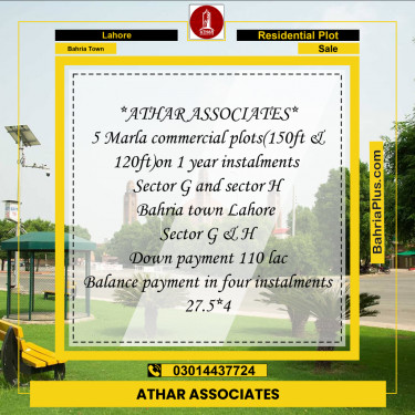 5 Marla Residential Plot for Sale in Bahria Town, Lahore - (BP-263287)
