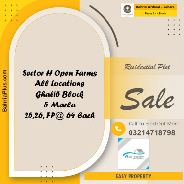 5 Marla Residential Plot for Sale in Phase 2 - H Block -  Bahria Orchard, Lahore - (BP-263290)