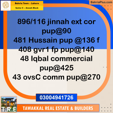 5 Marla Residential Plot for Sale in Sector E - Jinnah Block -  Bahria Town, Lahore - (BP-263291)