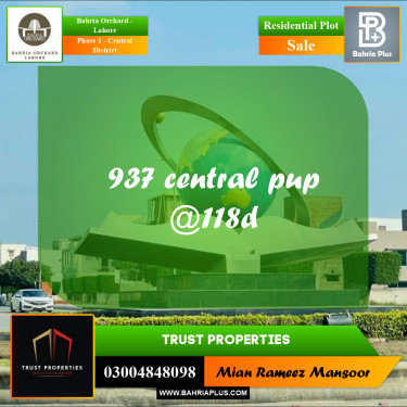 10 Marla Residential Plot for Sale in Phase 1 - Central District -  Bahria Orchard, Lahore - (BP-263304)