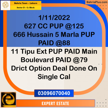 5 Marla Residential Plot for Sale in Sector D - CC Block -  Bahria Town, Lahore - (BP-263334)