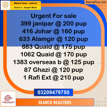 10 Marla Residential Plot for Sale in Sector C - Janiper Block -  Bahria Town, Lahore - (BP-263354)