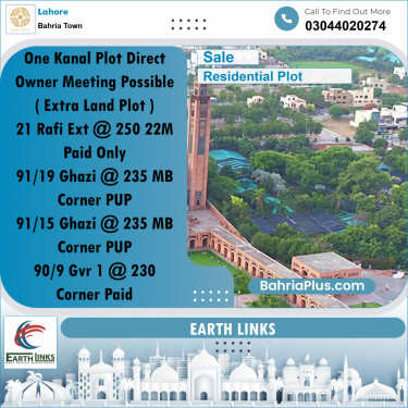 1 Kanal Residential Plot for Sale in Bahria Town, Lahore - (BP-263377)