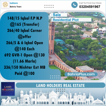 Residential Plot for Sale in Bahria Town, Lahore - (BP-263386)