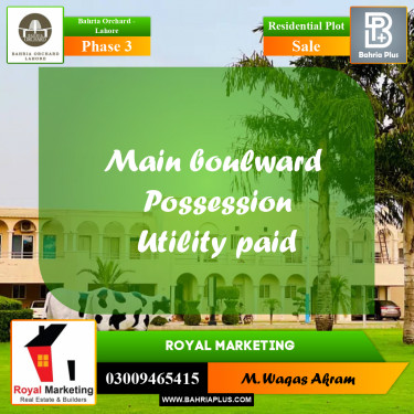 8 Marla Residential Plot for Sale in Phase 3 -  Bahria Orchard, Lahore - (BP-263387)