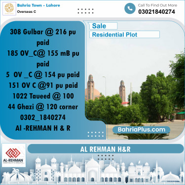 10 Marla Residential Plot for Sale in Overseas C -  Bahria Town, Lahore - (BP-263469)