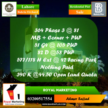 Residential Plot for Sale in Bahria Orchard, Lahore - (BP-263505)