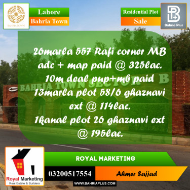 Residential Plot for Sale in Bahria Town, Lahore - (BP-263596)