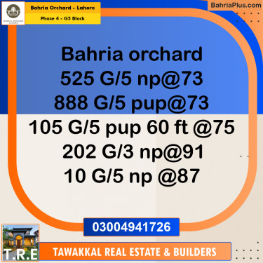10 Marla Residential Plot for Sale in Phase 4 - G5 Block -  Bahria Orchard, Lahore - (BP-263629)