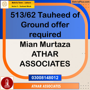 10 Marla Residential Plot for Sale in Sector F - Tauheed Block -  Bahria Town, Lahore - (BP-263687)