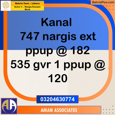 1 Kanal Residential Plot for Sale in Sector C - Nargis/Hussain Block -  Bahria Town, Lahore - (BP-263693)
