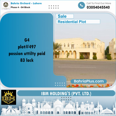 10 Marla Residential Plot for Sale in Phase 4 - G4 Block -  Bahria Orchard, Lahore - (BP-263777)