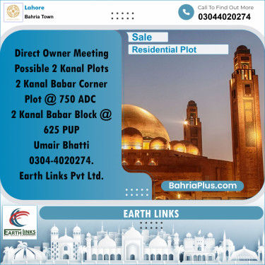 2 Kanal Residential Plot for Sale in Bahria Town, Lahore - (BP-263902)