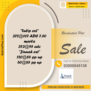 7.5 Marla Residential Plot for Sale in Sector C - Tulip Ext. Block -  Bahria Town, Lahore - (BP-263914)