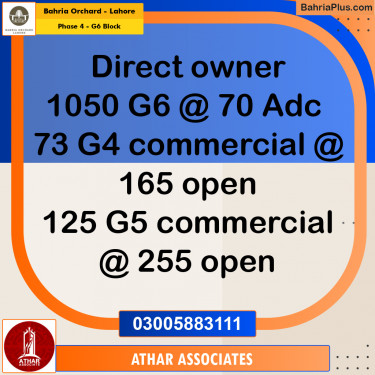 10 Marla Residential Plot for Sale in Phase 4 - G6 Block -  Bahria Orchard, Lahore - (BP-263915)