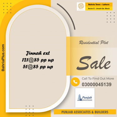 5 Marla Residential Plot for Sale in Sector E - Jinnah Ext. Block -  Bahria Town, Lahore - (BP-263918)