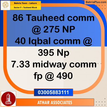 5 Marla Residential Plot for Sale in Sector F - Tauheed Block -  Bahria Town, Lahore - (BP-263920)