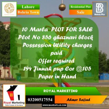 Residential Plot for Sale in Bahria Town, Lahore - (BP-263921)