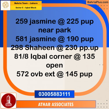 10 Marla Residential Plot for Sale in Sector E - Iqbal Block -  Bahria Town, Lahore - (BP-263922)