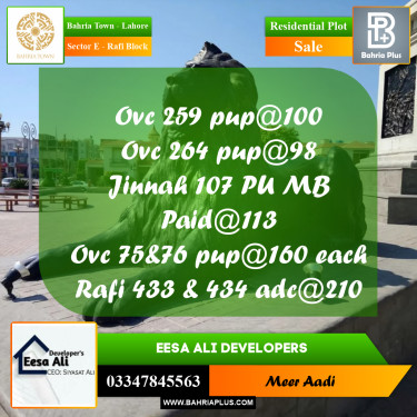 10 Marla Residential Plot for Sale in Sector E - Rafi Block -  Bahria Town, Lahore - (BP-263929)