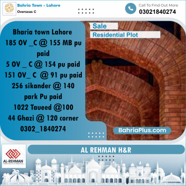 10 Marla Residential Plot for Sale in Overseas C -  Bahria Town, Lahore - (BP-263971)