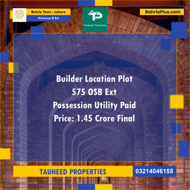 10 Marla Residential Plot for Sale in Overseas B Ext -  Bahria Town, Lahore - (BP-264045)