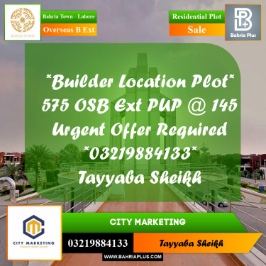 10 Marla Residential Plot for Sale in Overseas B Ext -  Bahria Town, Lahore - (BP-264066)