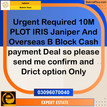 10 Marla Residential Plot for Sale in Bahria Town, Lahore - (BP-264121)