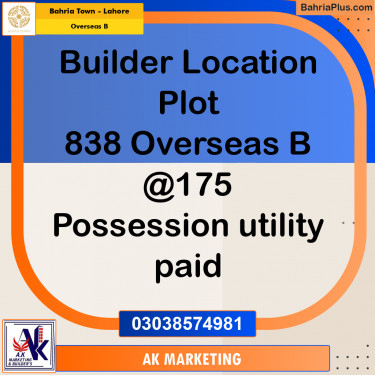 10 Marla Residential Plot for Sale in Overseas B -  Bahria Town, Lahore - (BP-264154)