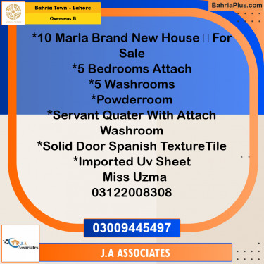 10 Marla Residential House for Sale in Overseas B -  Bahria Town, Lahore - (BP-264225)