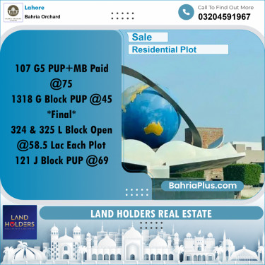 Residential Plot for Sale in Bahria Orchard, Lahore - (BP-264251)