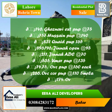 Residential Plot for Sale in Bahria Town, Lahore - (BP-264255)