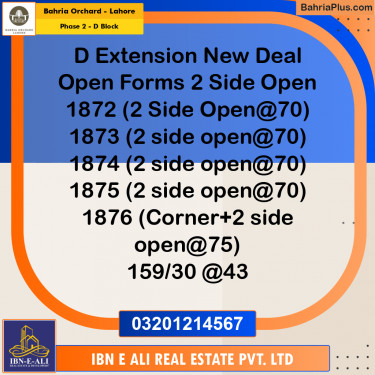 8 Marla Residential Plot for Sale in Phase 2 - D Block -  Bahria Orchard, Lahore - (BP-264271)