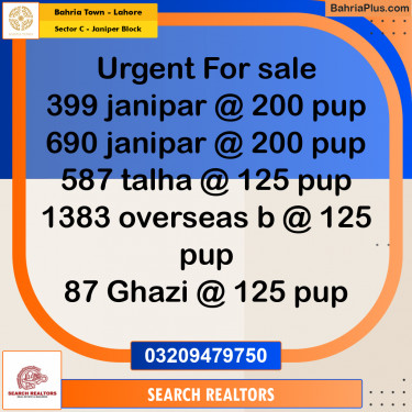 10 Marla Residential Plot for Sale in Sector C - Janiper Block -  Bahria Town, Lahore - (BP-264318)
