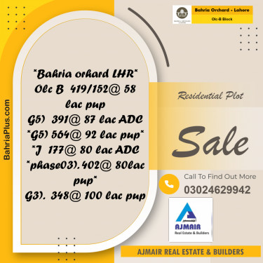 5 Marla Residential Plot for Sale in OLC-B Block -  Bahria Orchard, Lahore - (BP-264321)