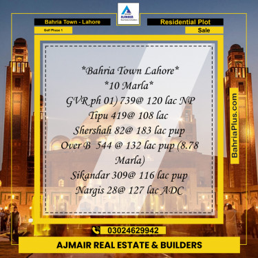 10 Marla Residential Plot for Sale in Golf Phase 1 -  Bahria Town, Lahore - (BP-264327)