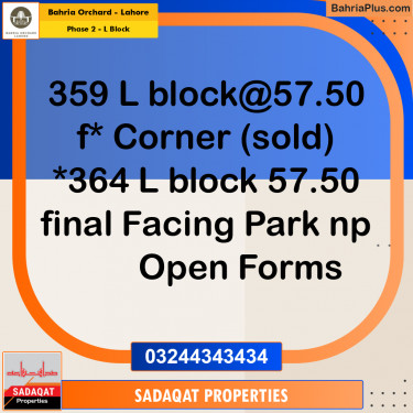 5 Marla Residential Plot for Sale in Phase 2 - L Block -  Bahria Orchard, Lahore - (BP-264466)