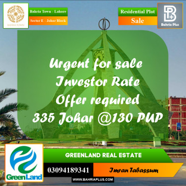 10 Marla Residential Plot for Sale in Sector E - Johar Block -  Bahria Town, Lahore - (BP-264472)