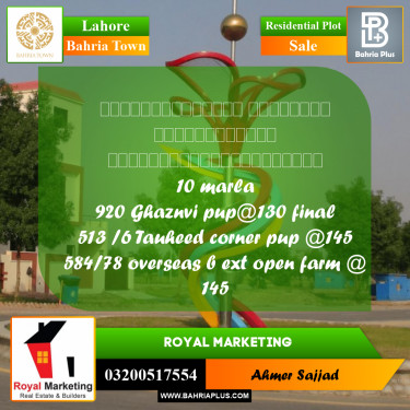 Residential Plot for Sale in Bahria Town, Lahore - (BP-264475)