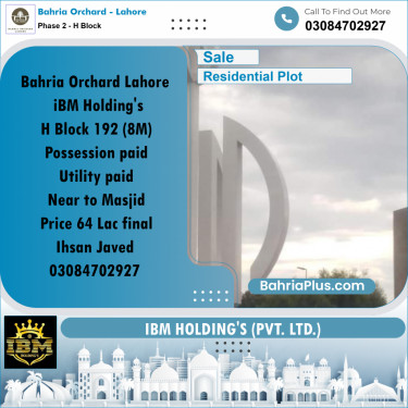 8 Marla Residential Plot for Sale in Phase 2 - H Block -  Bahria Orchard, Lahore - (BP-264527)