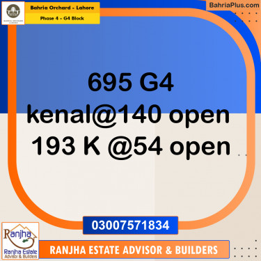 1 Kanal Residential Plot for Sale in Phase 4 - G4 Block -  Bahria Orchard, Lahore - (BP-264530)