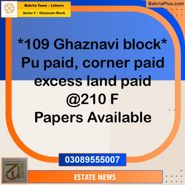 Residential Plot for Sale in Sector F - Ghaznavi Block -  Bahria Town, Lahore - (BP-264569)