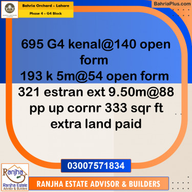 1 Kanal Residential Plot for Sale in Phase 4 - G4 Block -  Bahria Orchard, Lahore - (BP-264633)