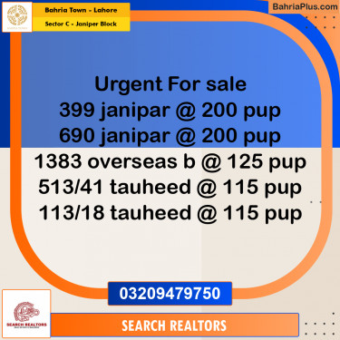 10 Marla Residential Plot for Sale in Sector C - Janiper Block -  Bahria Town, Lahore - (BP-264646)