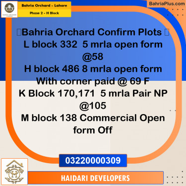 8 Marla Residential Plot for Sale in Phase 2 - H Block -  Bahria Orchard, Lahore - (BP-264829)