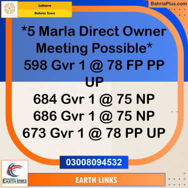 5 Marla Residential Plot for Sale in Bahria Town, Lahore - (BP-264880)
